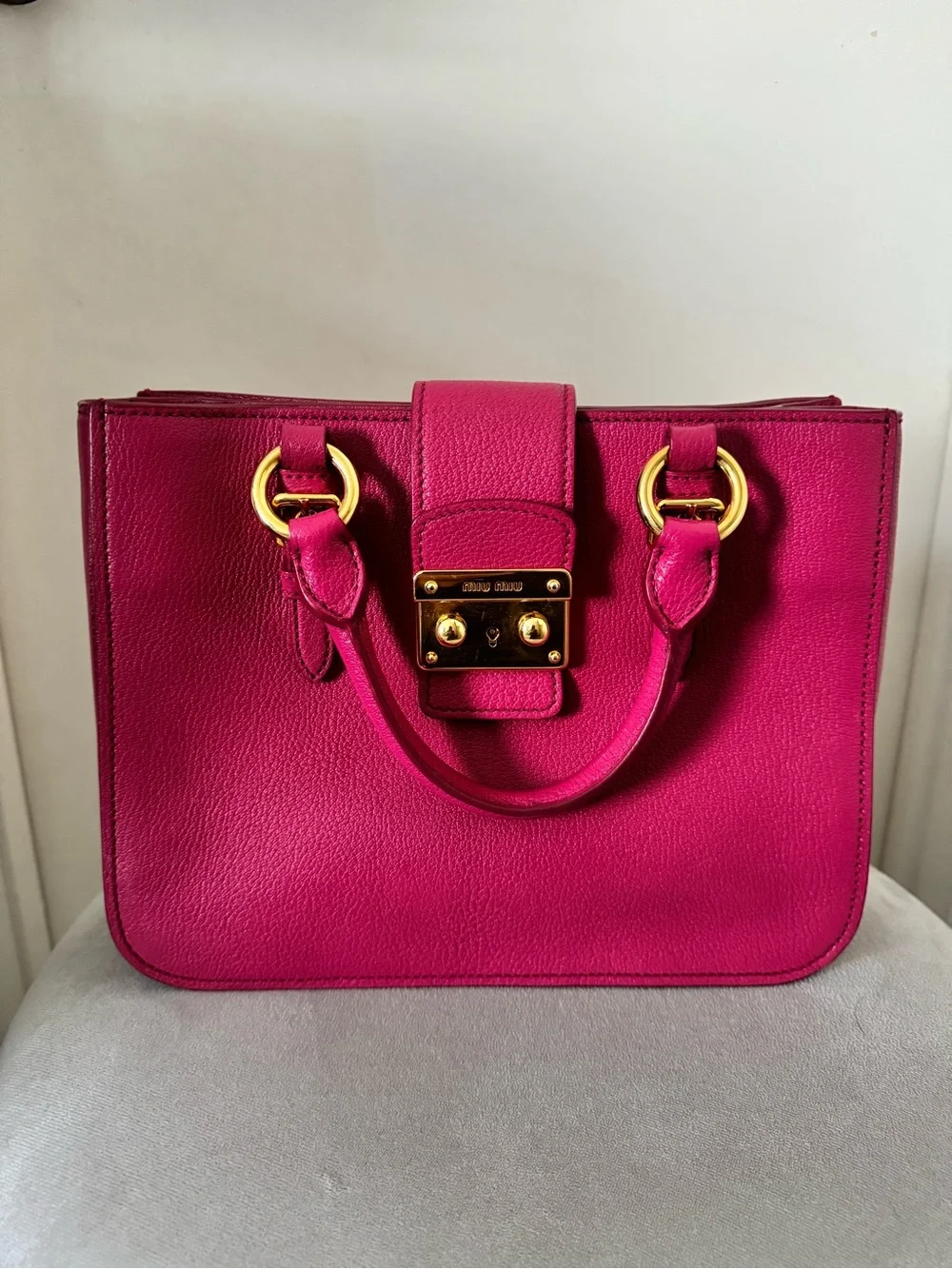 Miu Miu - PINK Pebbled Leather Satchel with Gold Hardware